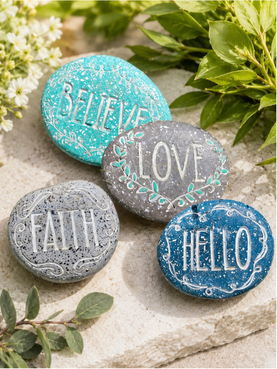 Unbranded Other - Set of 4 Inspirational Garden Stones – “Hello,” “Love,” “Believe” & “Faith”